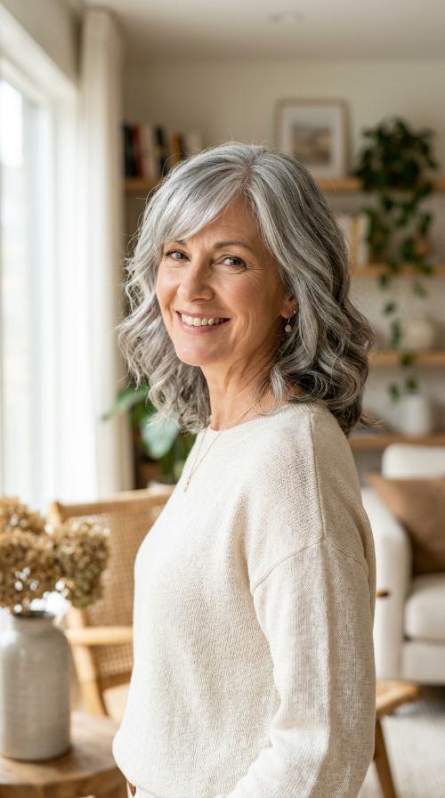 Soft Waves with Side-Swept Bangs