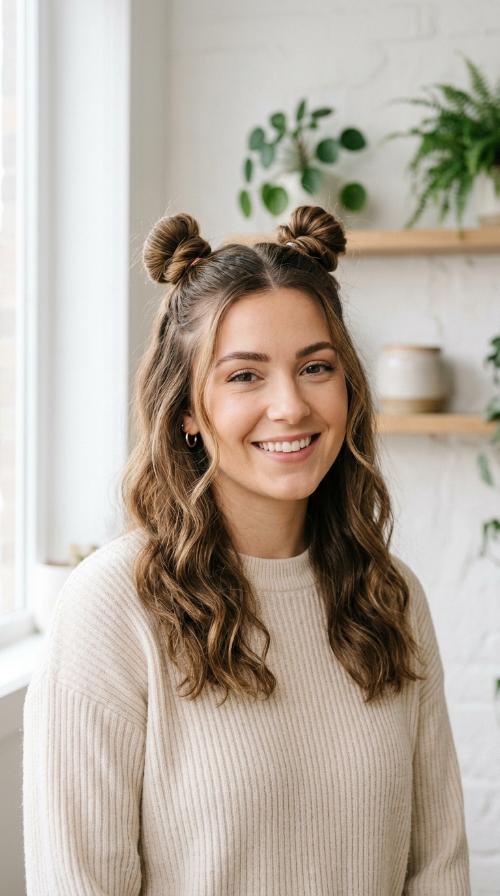 Space Bun Half-Up Style