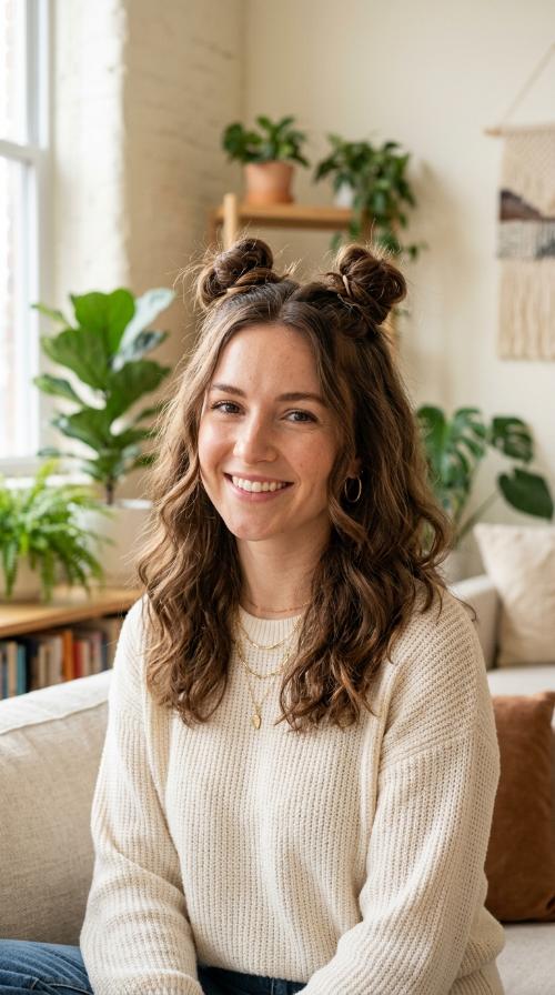 Space Bun Half-Updo