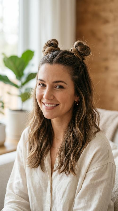 Space Bun Half-Updo