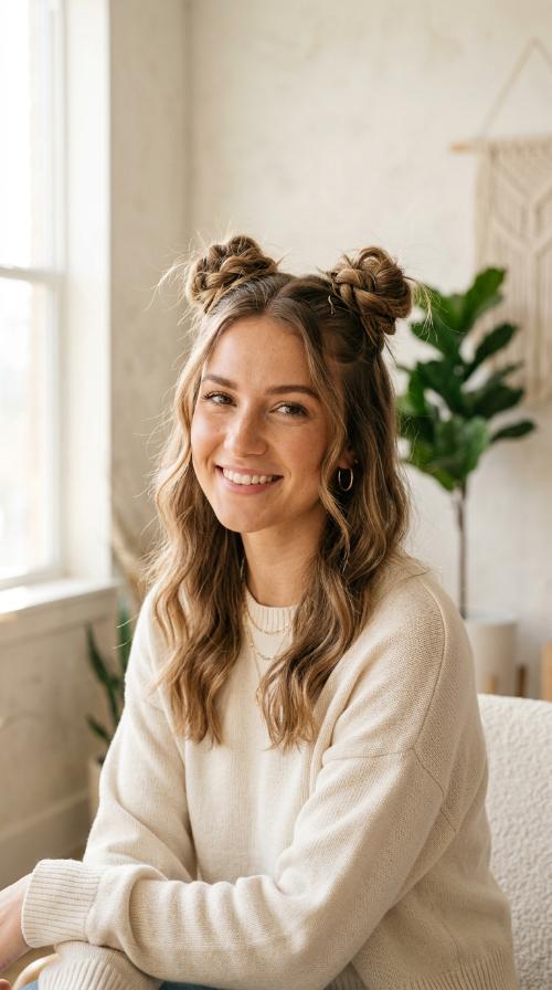 Space Buns Half-Updo