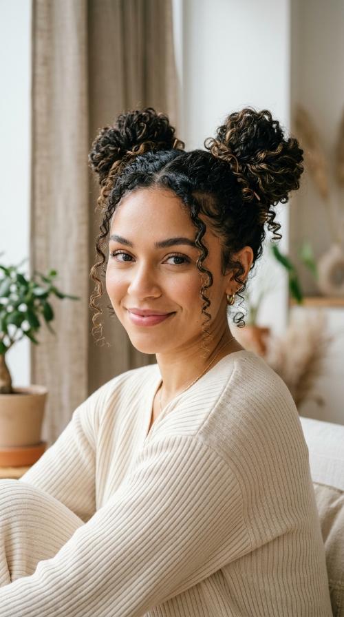 Space Buns with a Curly Twist
