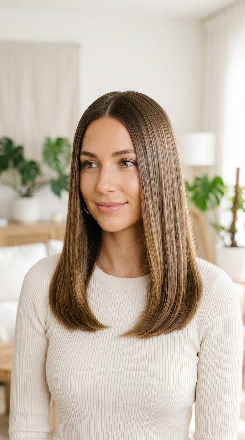 Straight and Polished with Center Part