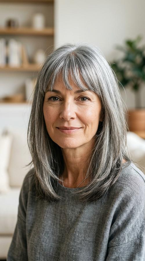 Straight Layered Cut with Micro Bangs