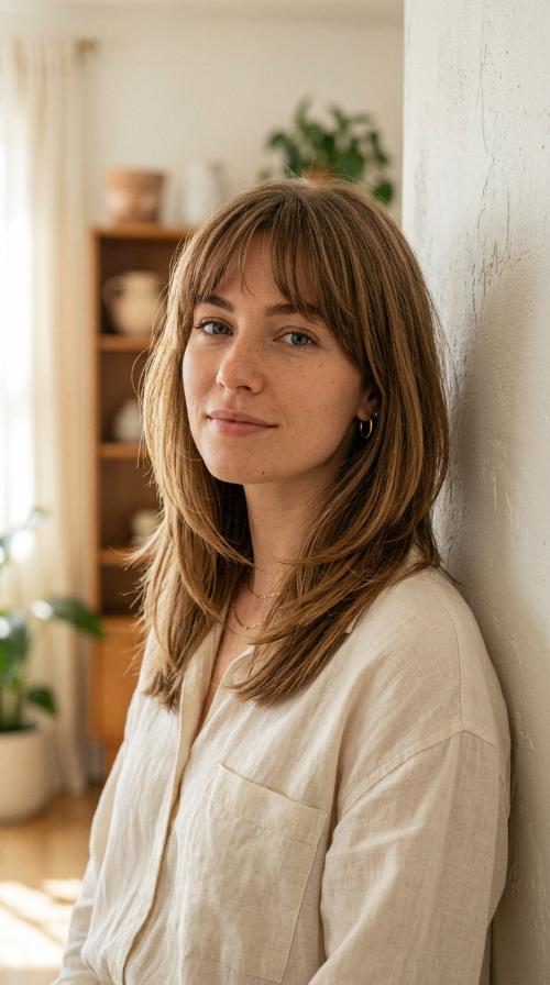 Straight Layers with Arched Bangs