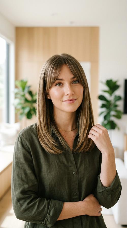 Straight Layers with Curtain Bangs