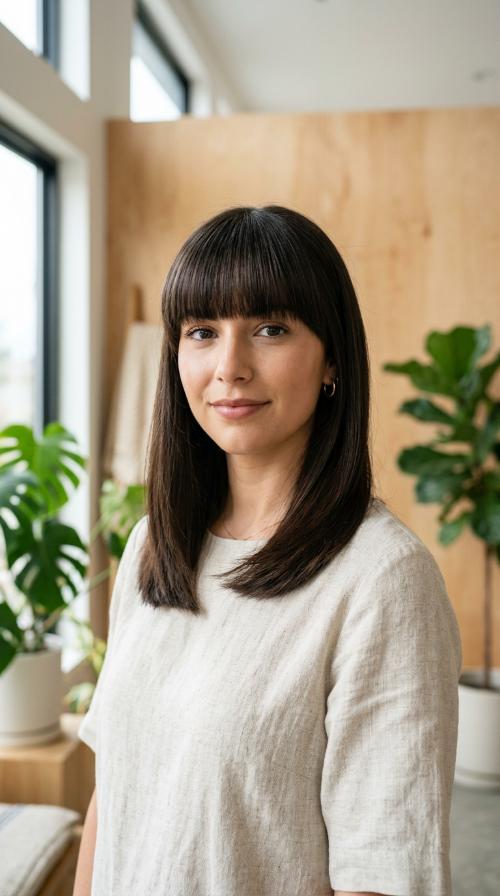 Straight Medium Cut with Heavy Bangs
