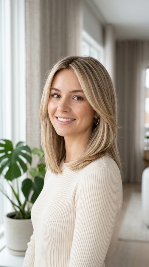 Straightened Layered Lob for Dimensional Blonde