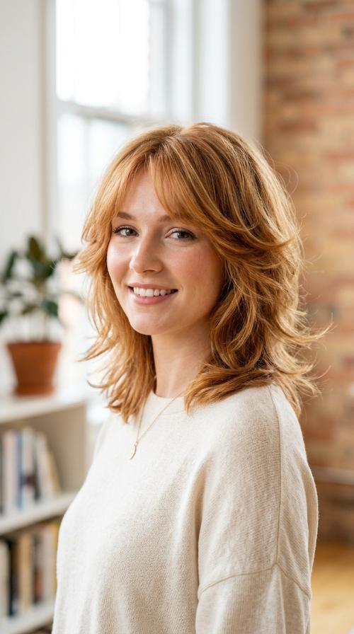 Strawberry Blonde Feathered Cut