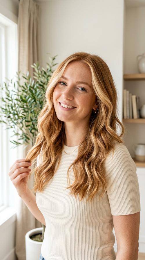 Strawberry Blonde Sun-Kissed Streaks