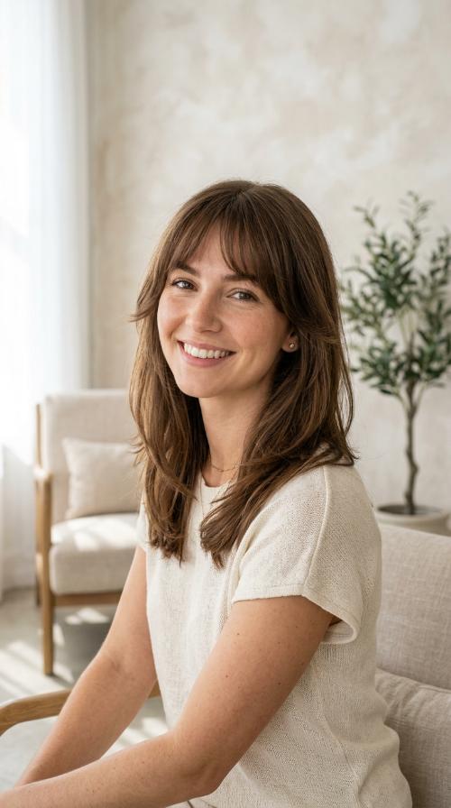 Subtle Face-Framing Layers with Tapered Fringe