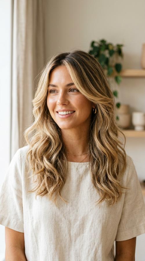 Sun-Kissed Balayage with Voluminous Layers
