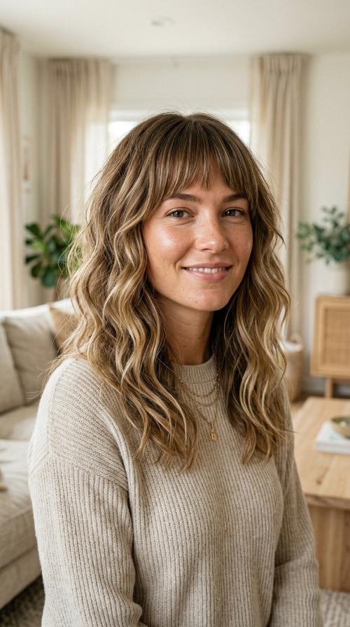 Sunkissed Waves with Blunt Bangs