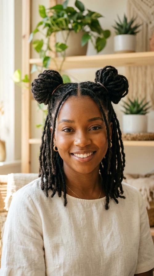 Symmetrical Space Bun Locs
