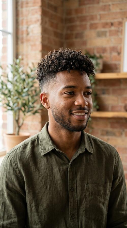 Tapered Fade with Curly Top