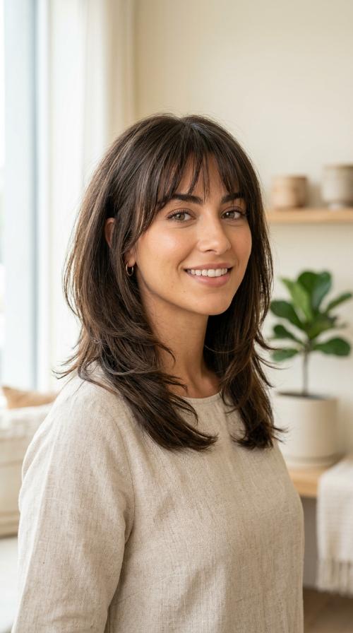 Tapered Layers with Feathered Bangs