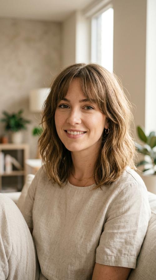 Tapered Lob with Bottleneck Bangs