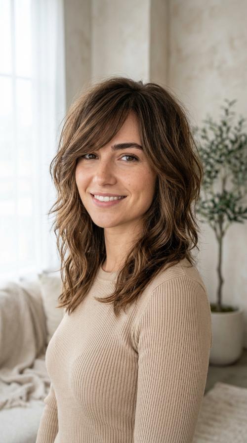 Tapered Shag with Side-Swept Fringe