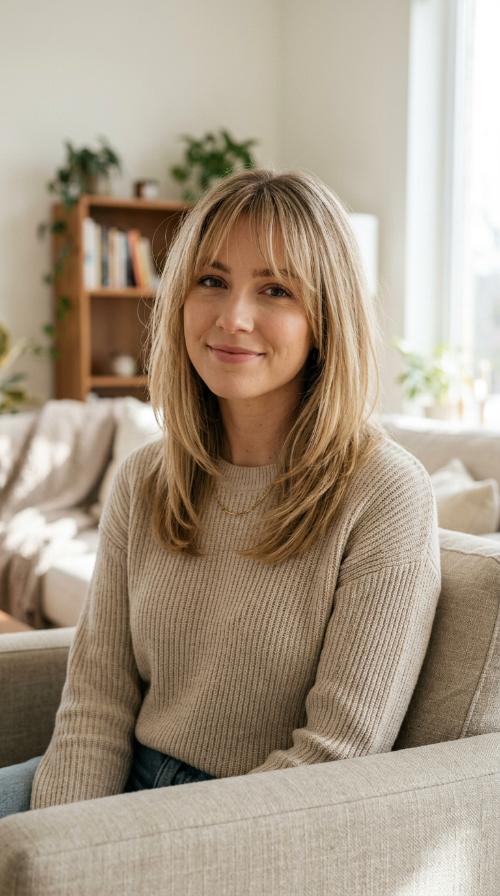 Tapered Shoulders with Bardot Bangs