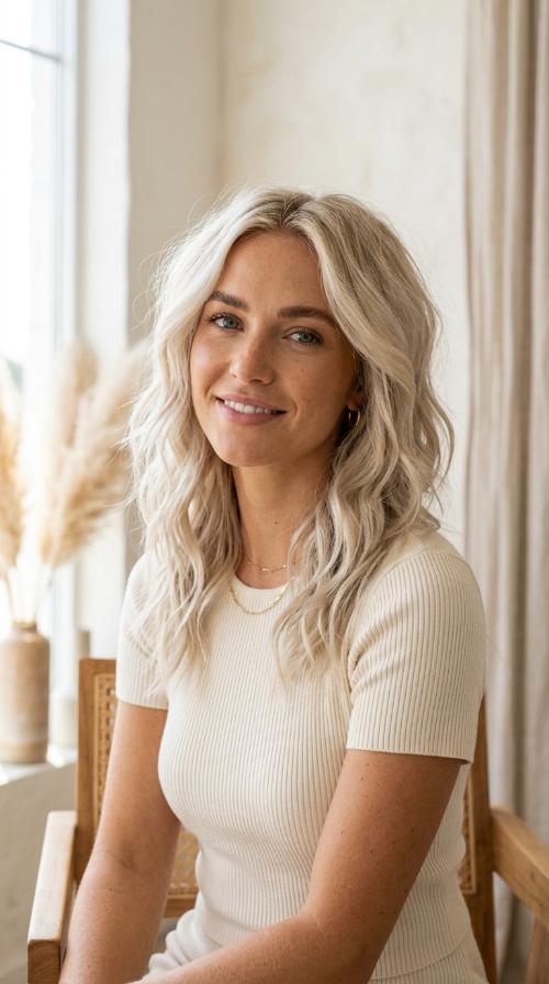 Textured Beachy Waves in Platinum