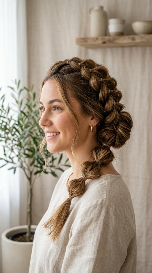 Textured Bubble Braid Updo