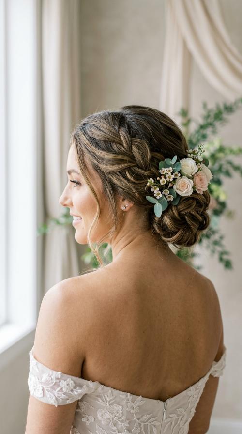 Textured Chignon with Floral Accents