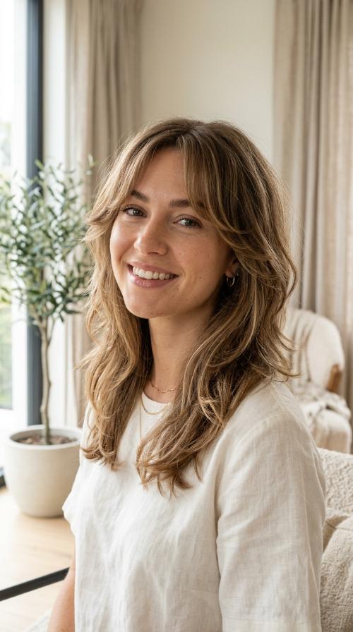 Textured Layers with Curtain Bangs