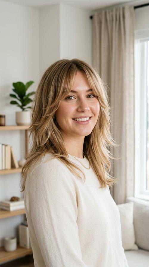 Textured Layers with Curtain Bangs