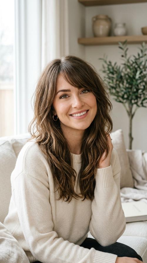 Textured Layers with Side-Swept Bangs