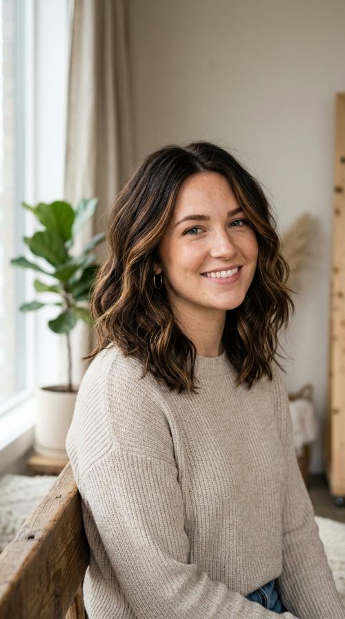 Textured Lob with Caramel Highlights