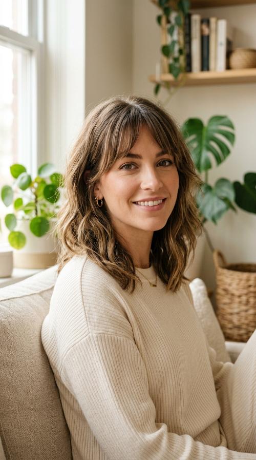 Textured Lob with Curtain Bangs