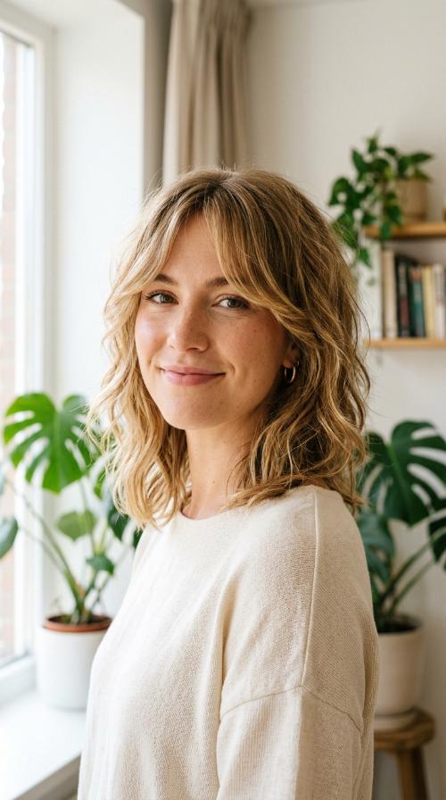 Textured Lob with Curtain Bangs