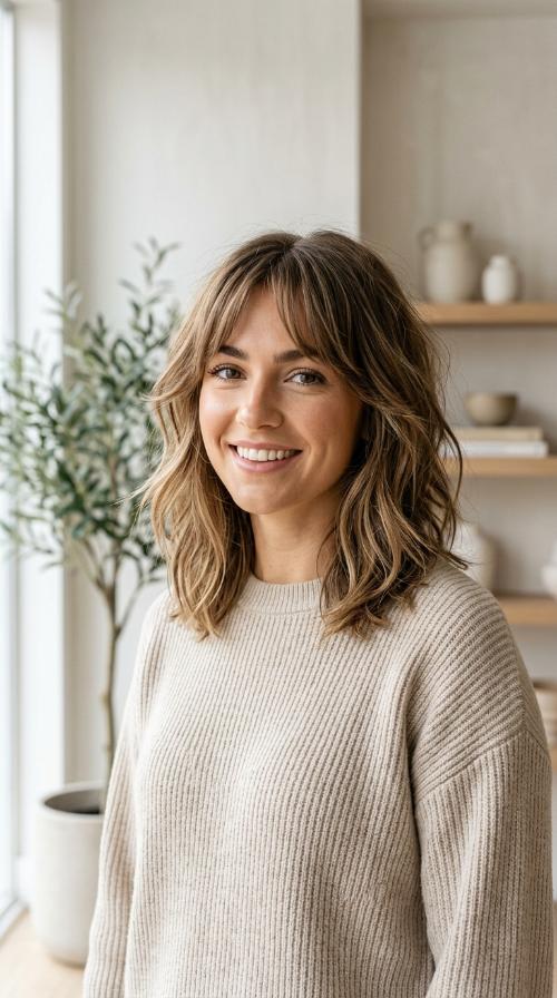 Textured Lob with Curtain Bangs