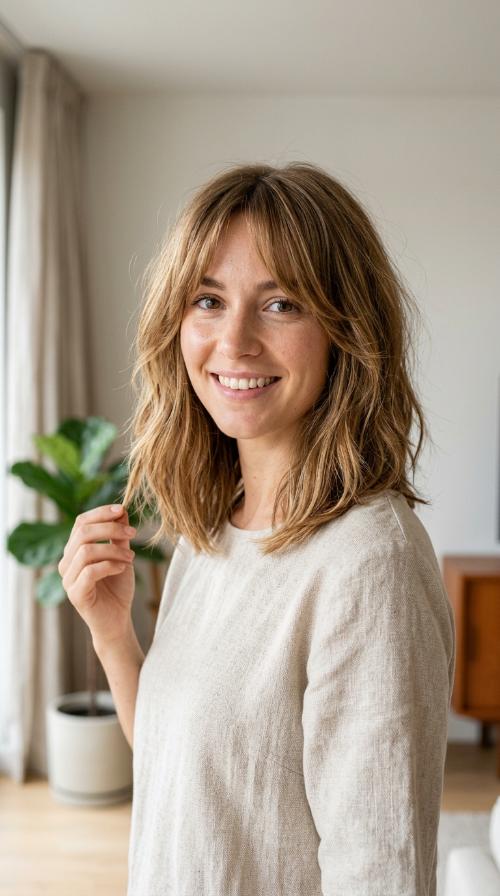 Textured Lob with Curtain Bangs