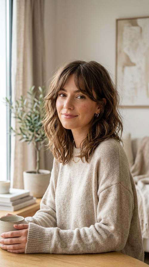 Textured Lob with Curtain Bangs
