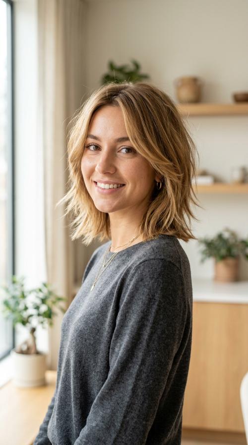 Textured Lob with Face-Framing Layers