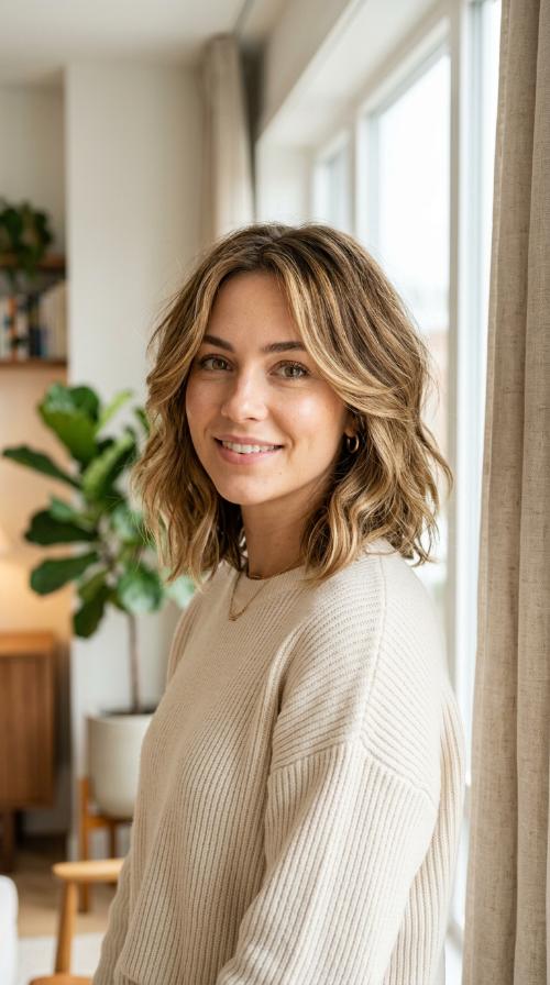 Textured Lob with Face-Framing Layers