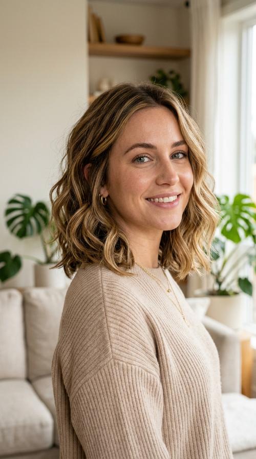 Textured Lob with Honey Highlights