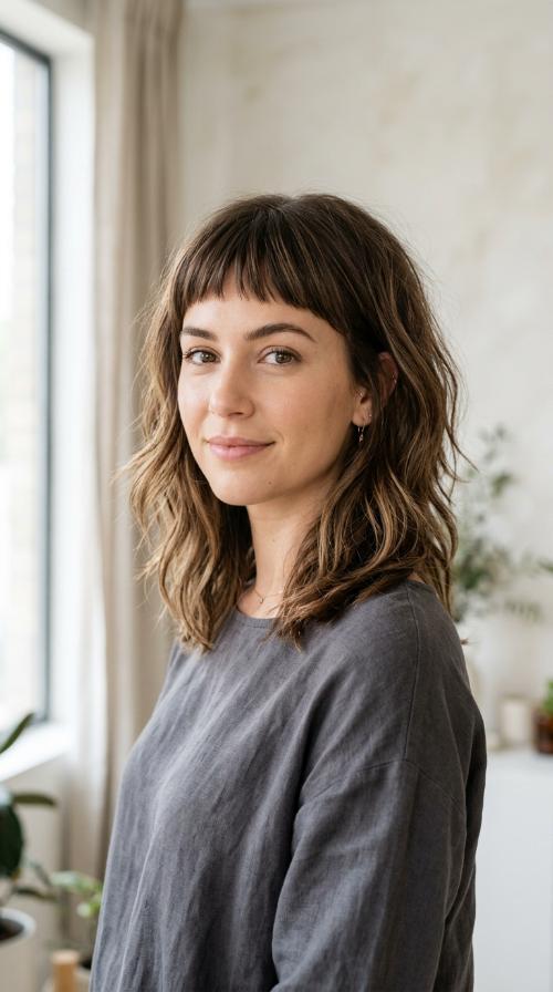 Textured Lob with Micro Bangs