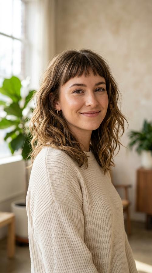 Textured Lob with Micro Bangs