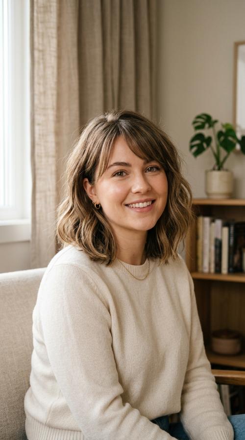 Textured Lob with Side-Swept Bangs