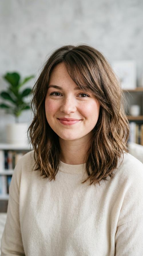 Textured Lob with Side-Swept Bangs