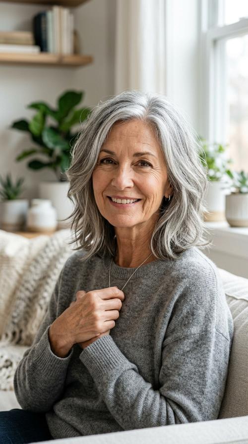 Textured Lob with Subtle Silver Highlights