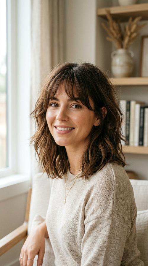Textured Lob with Wispy Fringe