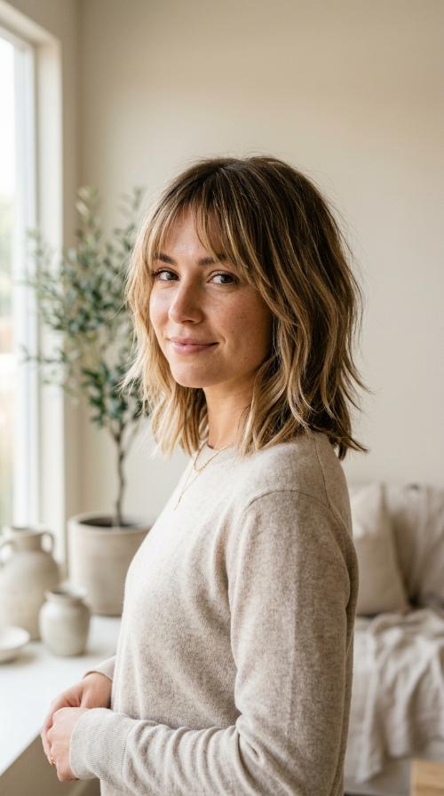Textured Lob with Wispy Fringe