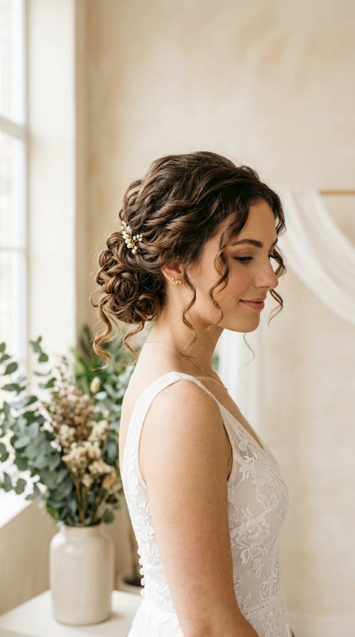 Textured Low Chignon with Soft Tendrils