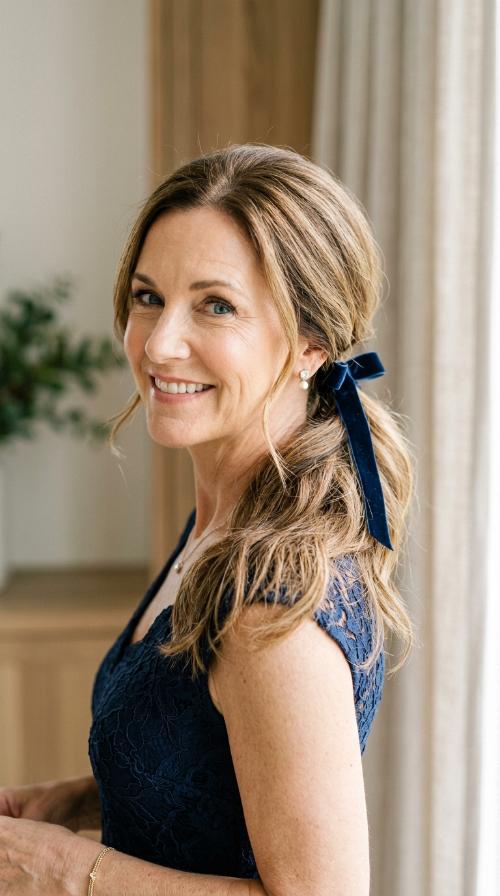 Textured Low Ponytail with Ribbon