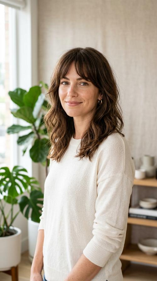 Textured Midi Cut with Short Curtain Bangs