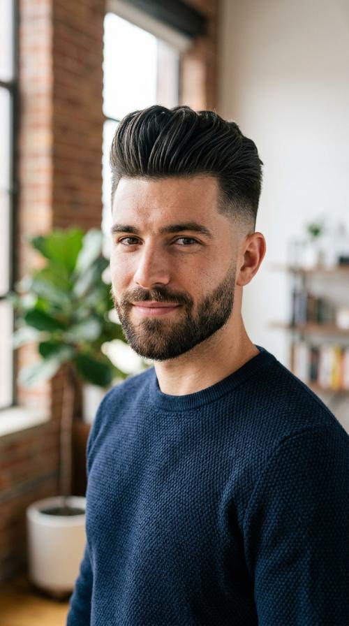 Textured Pompadour with Mid Fade
