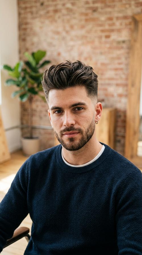 Textured Quiff with Mid Fade